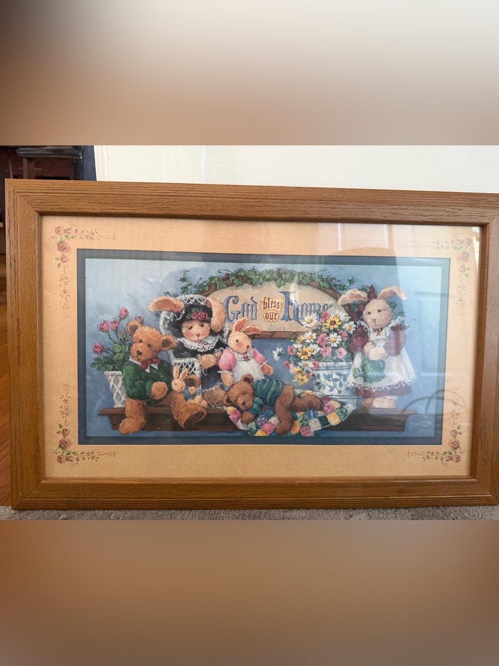 Vintage Home Interiors God Bless Our Home Framed Art Barbara Mock 1990s